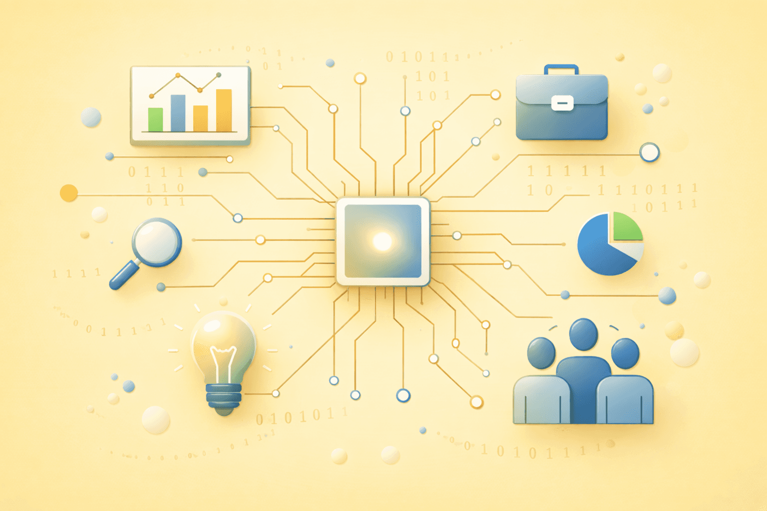 AI in the workplace circuit-style tech graphic