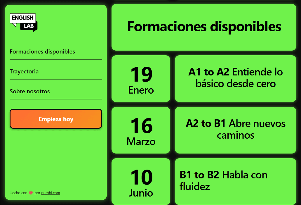 Captura de pantalla de la página web English Lab