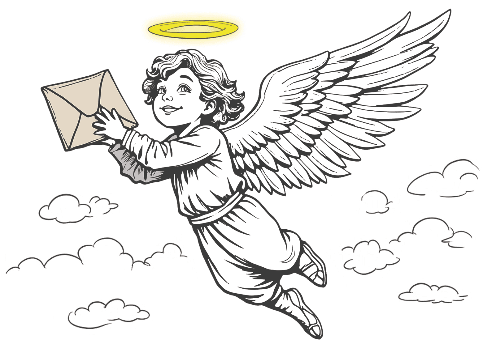 Angel delivering letter in mail for child