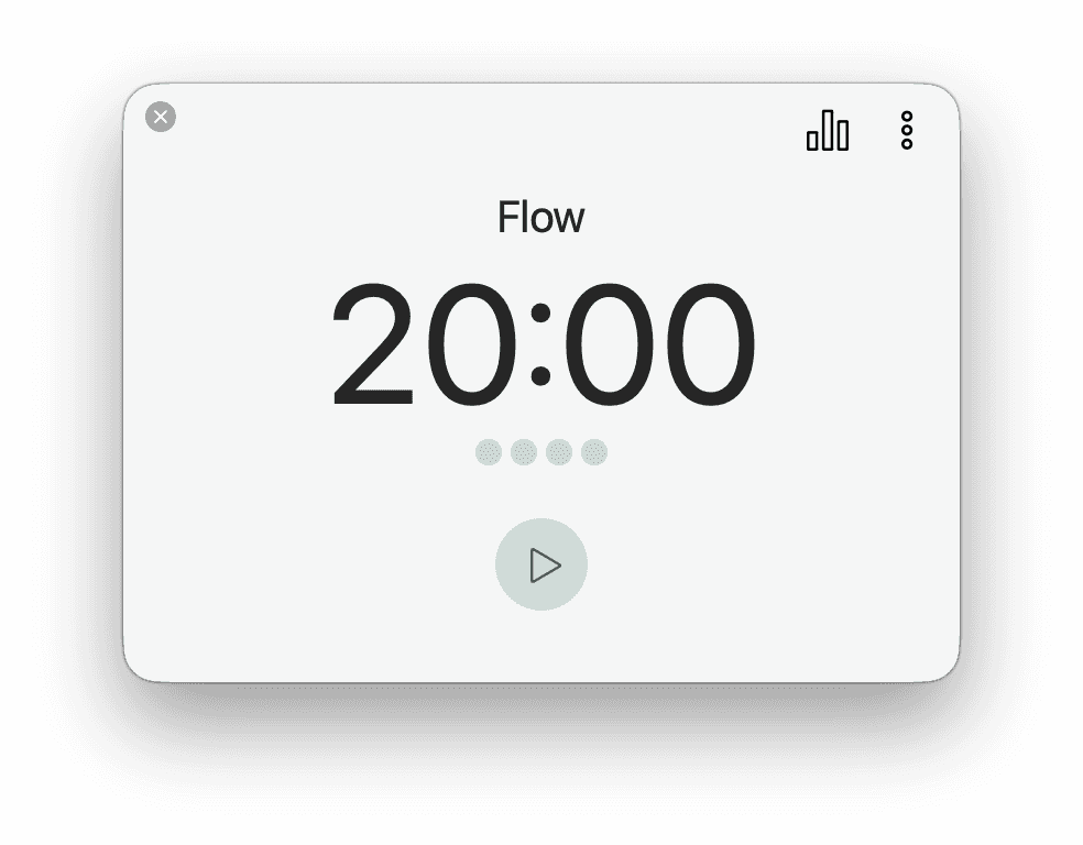 Flow’s main screen, where you can configure session length, content blocking, and start the timer. This screen also floats above other windows as the timer is ticking down.