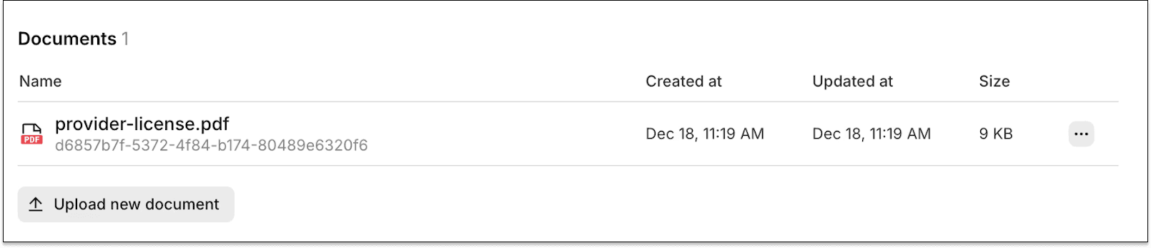 Uploaded documents in the Stedi portal