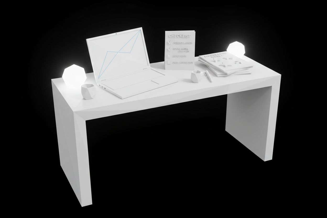 Checklist on a desk with laptop