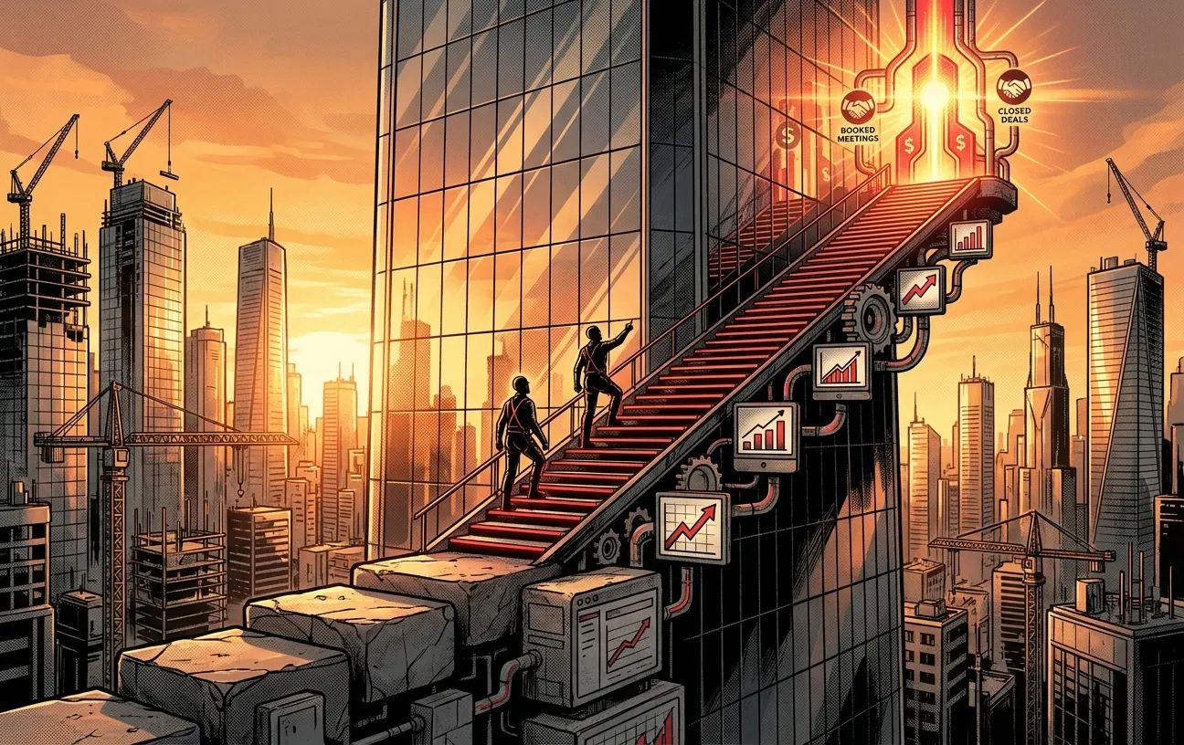 "RockN' Socials: Climbers on digital marketing agency's success stairs."
