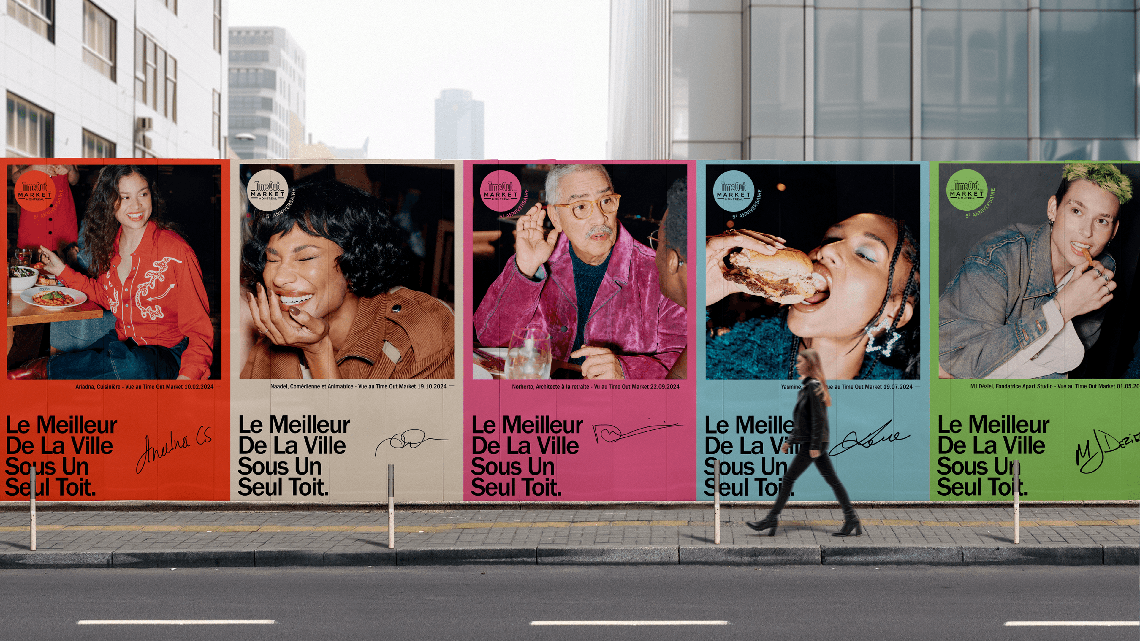 Streetside billboard with flyposters of the Batch.Works brand and illustrations