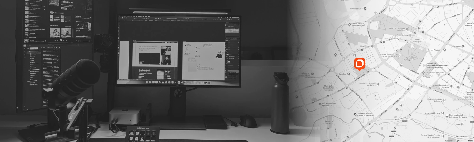 Fotografía de la oficina de Cocolab junto a su ubicación en un mapa