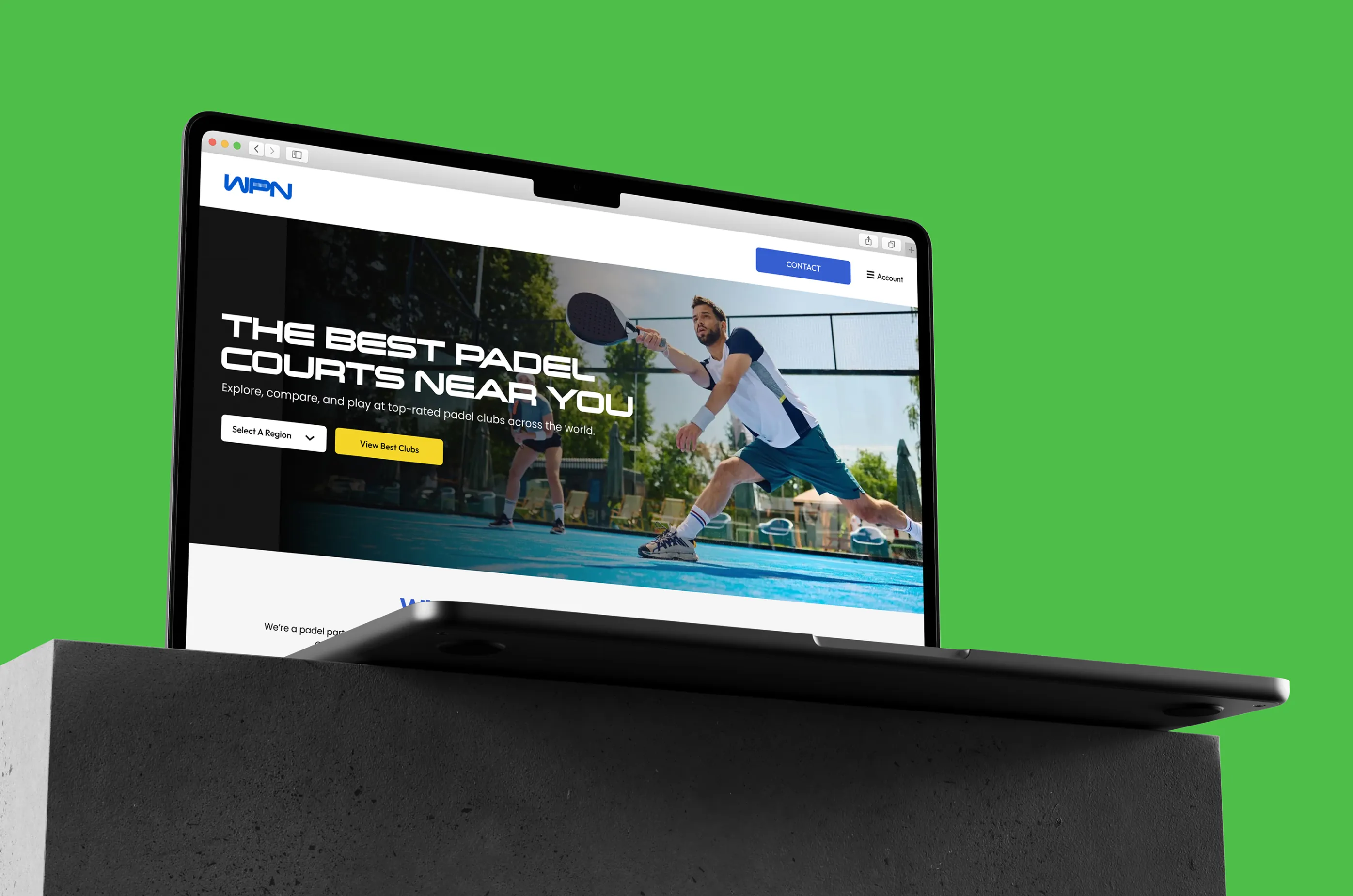 World Padel Network — WPN website homepage displayed on a laptop — Digital product interface