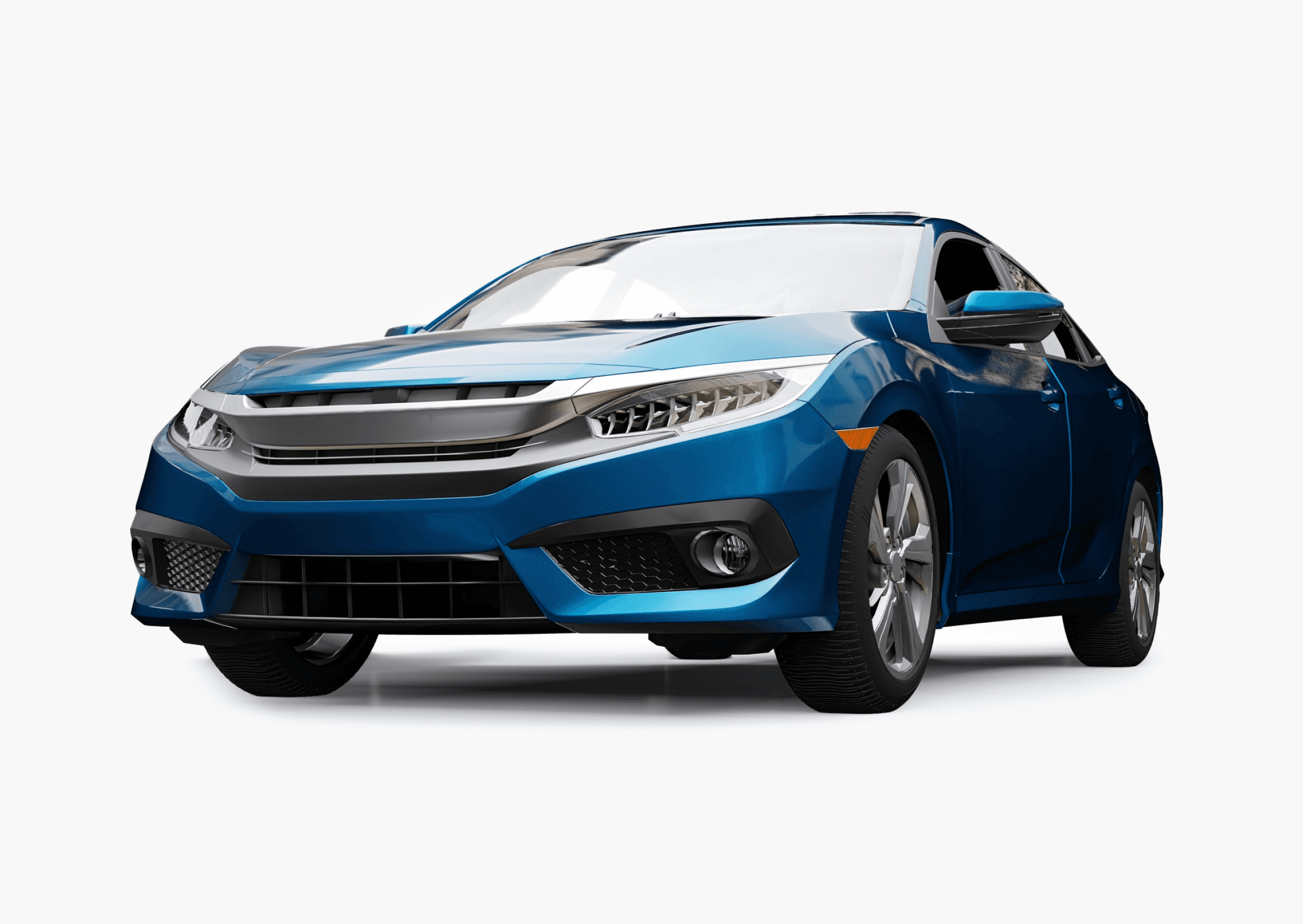 front view of blue car