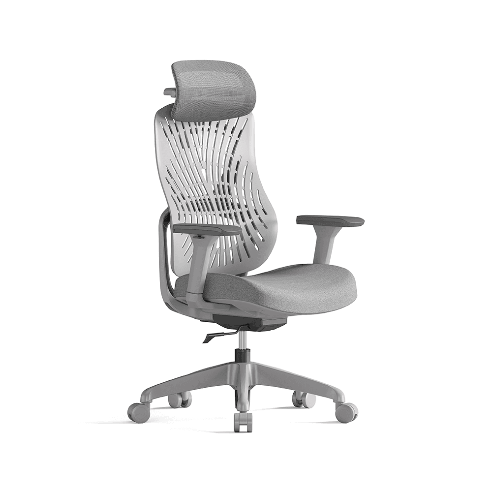 TCHOD 872A high-back chair in grey with a flexible TPE backrest and integrated headrest.