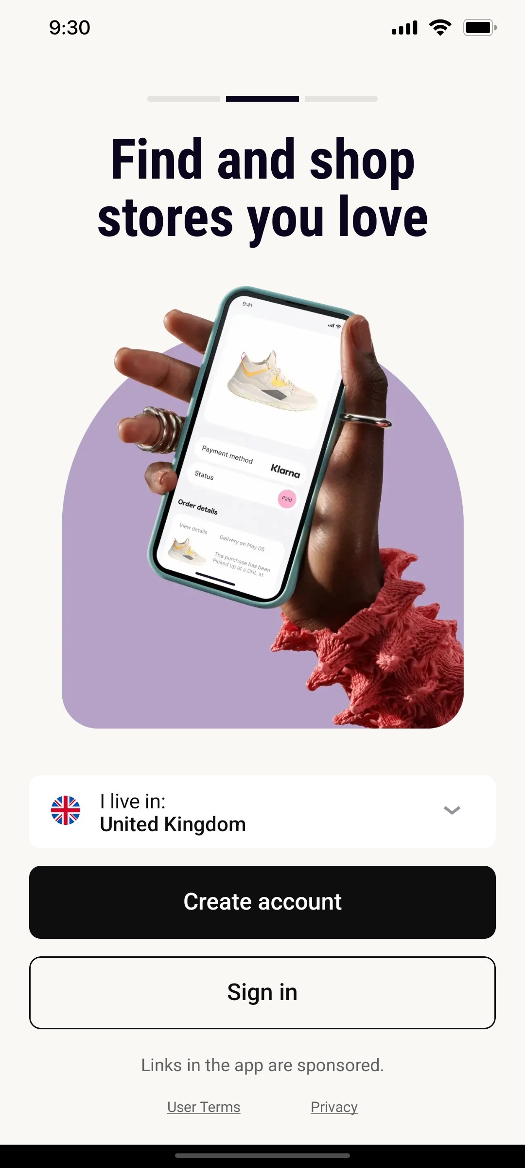 Klarna Create account 2 Screen