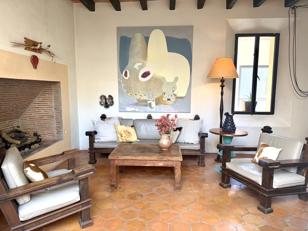 Casa de los Tíos living room with original artwork