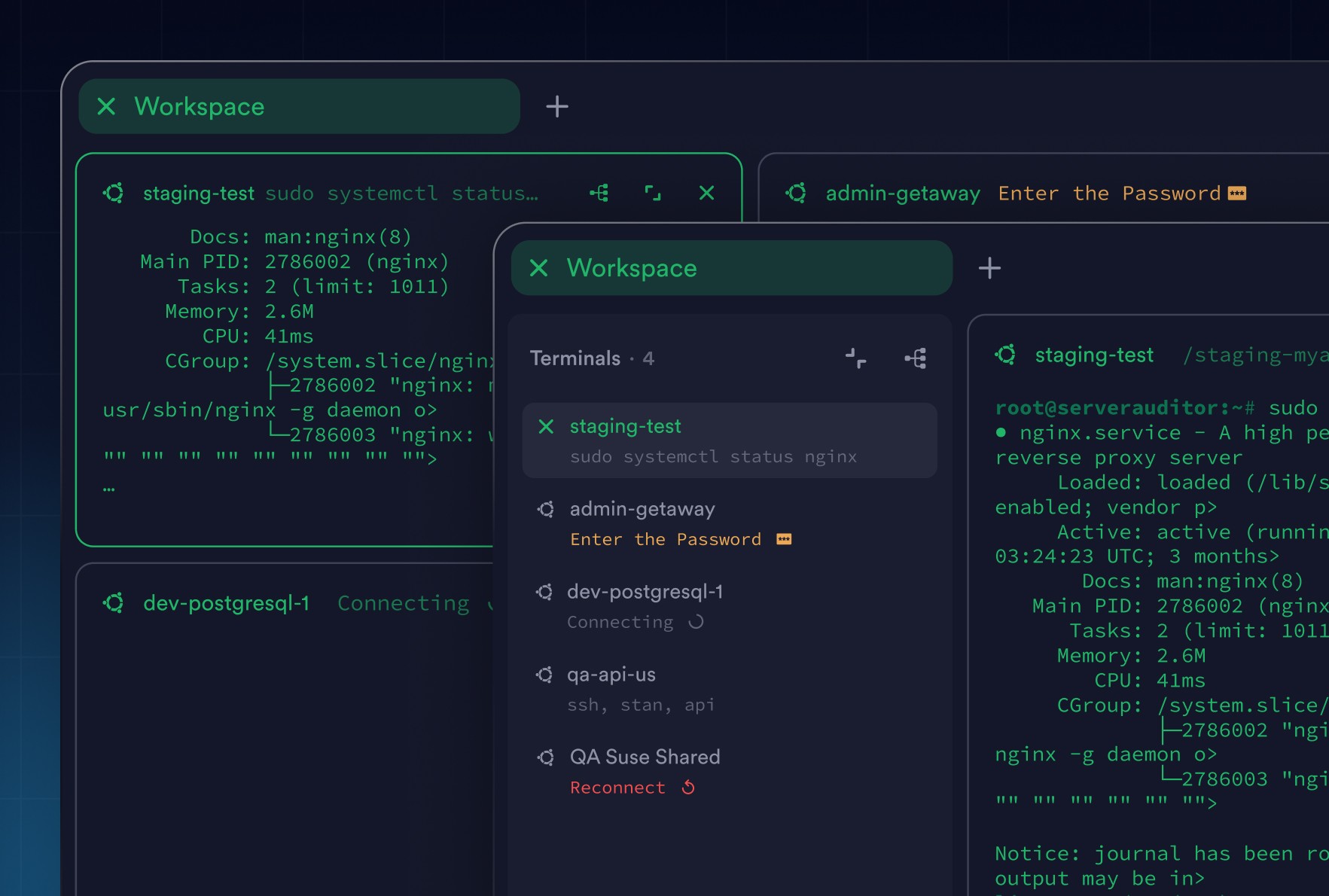 Workspaced in Termius