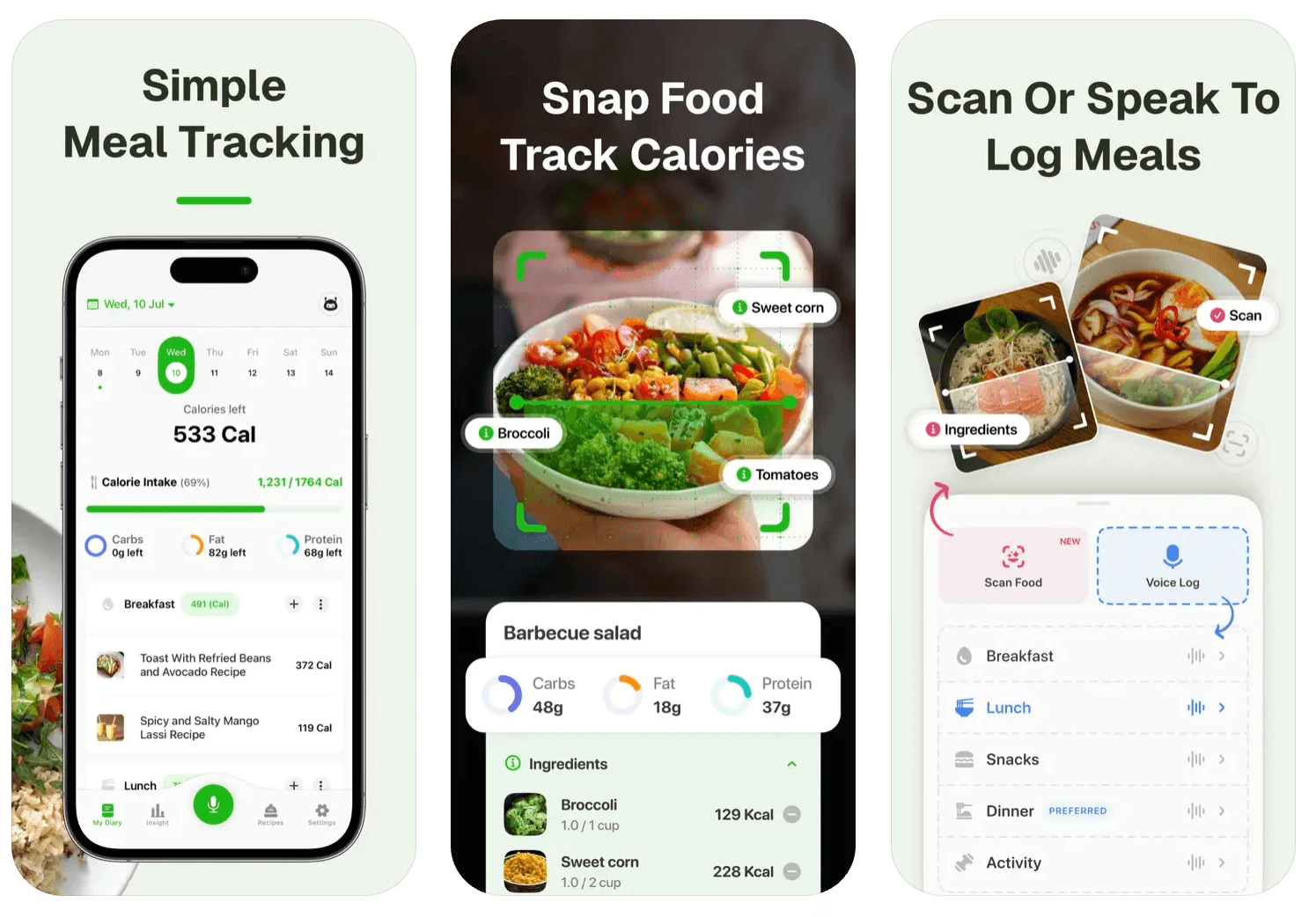 screenshot showing app screenshots of caloric app for calorie tracking 