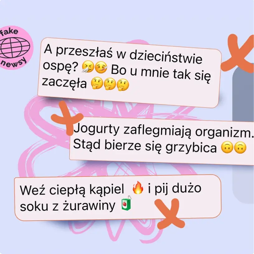 Grafika z fałszywymi poradami dotyczącymi infekcji intymnych