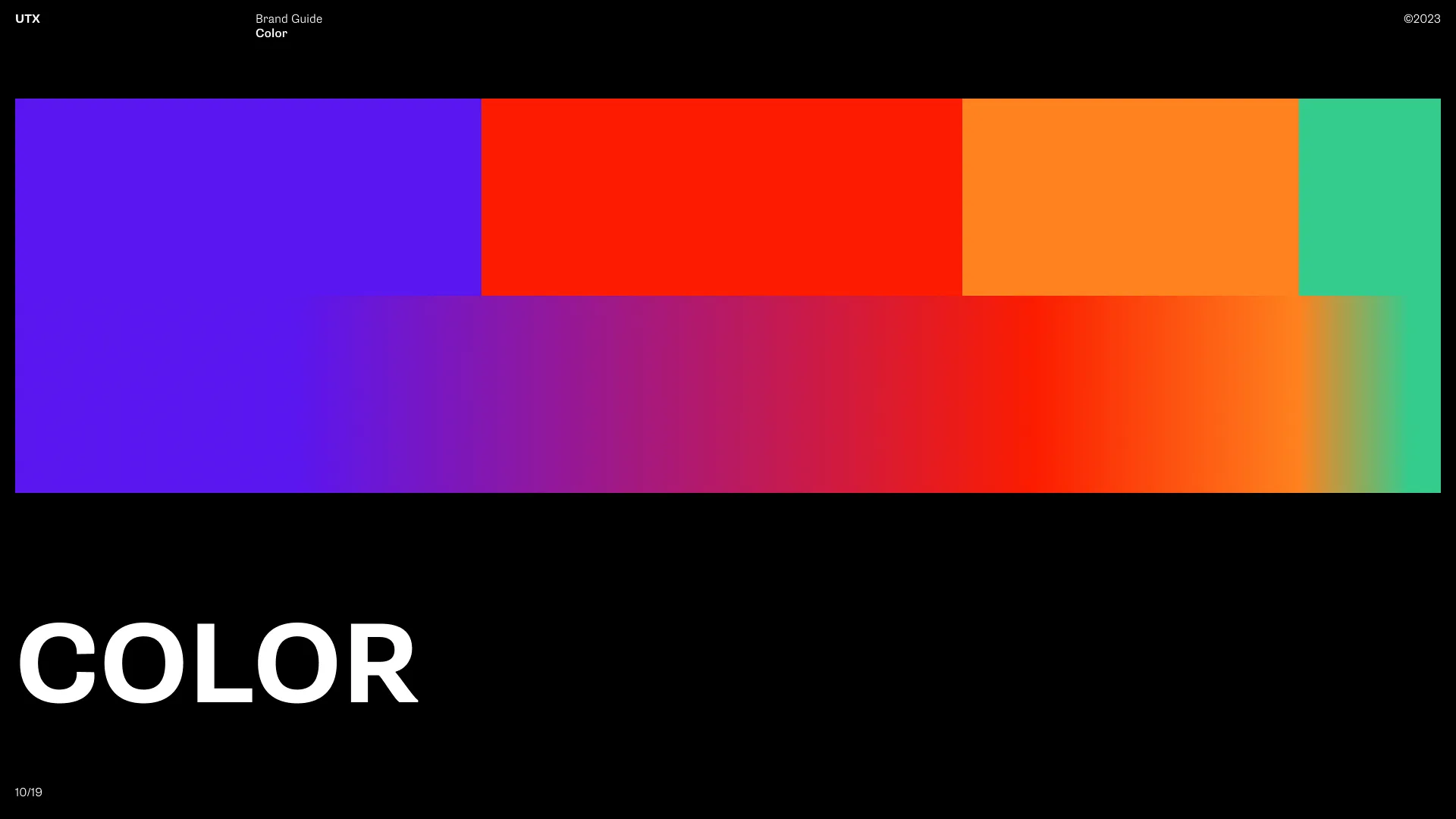A color gradient featuring purple, red, orange, and green, with the word "COLOR" displayed prominently.
