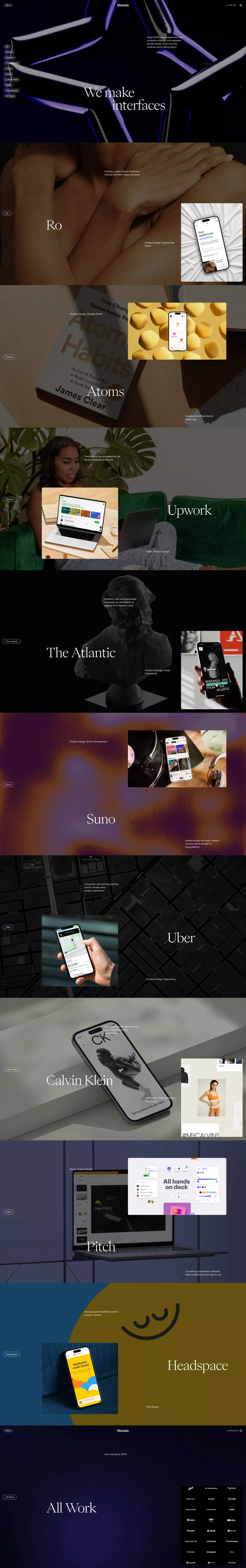 Metalab portfolio page screenshot showcasing Design and Tech design