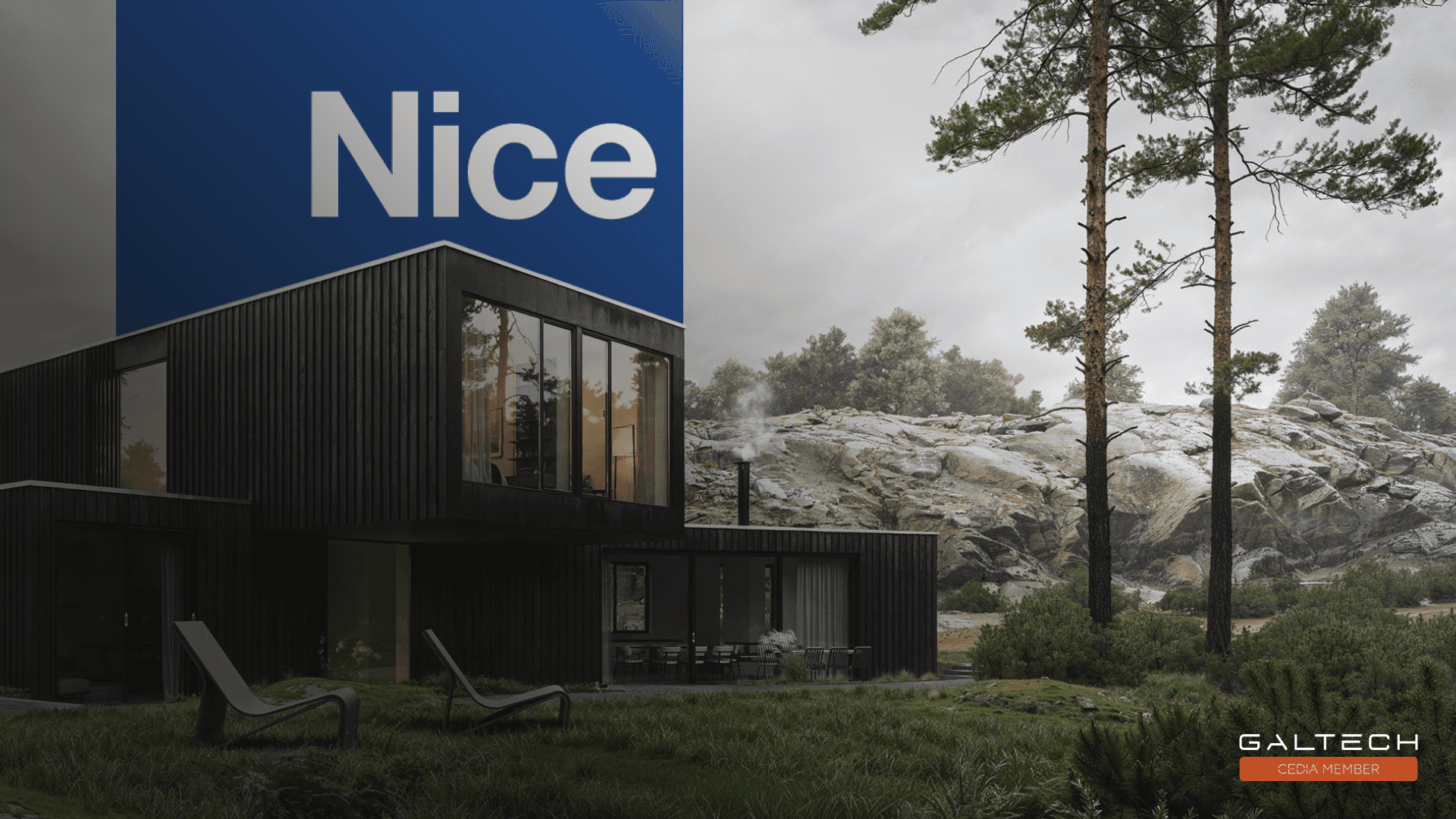 Modern house with minimalist design and nature backdrop.