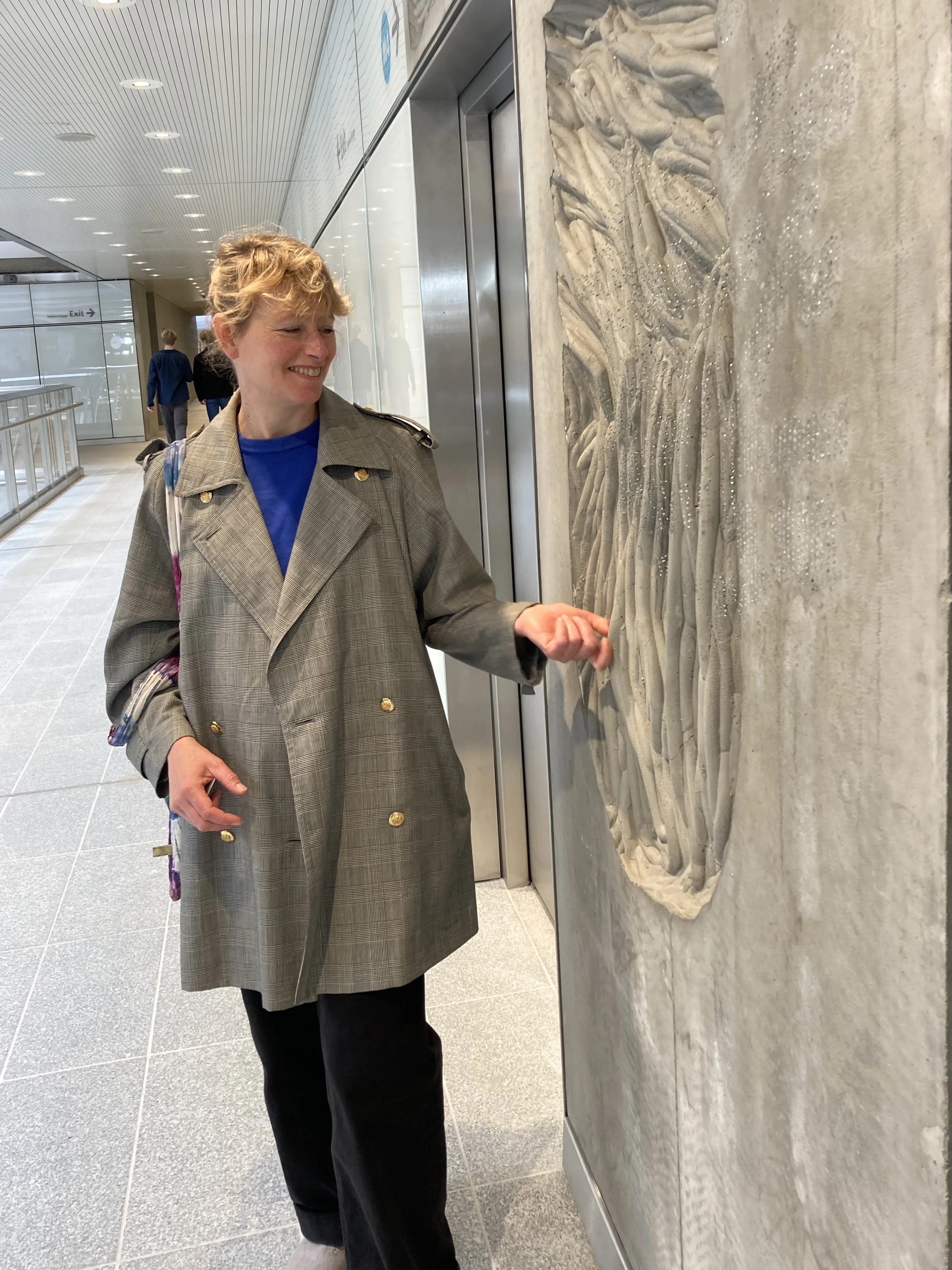 Installation photograph of the public commission work installed at Enghave Brygge Metro, Copenhagen. Concrete reliefs with optic fibers.