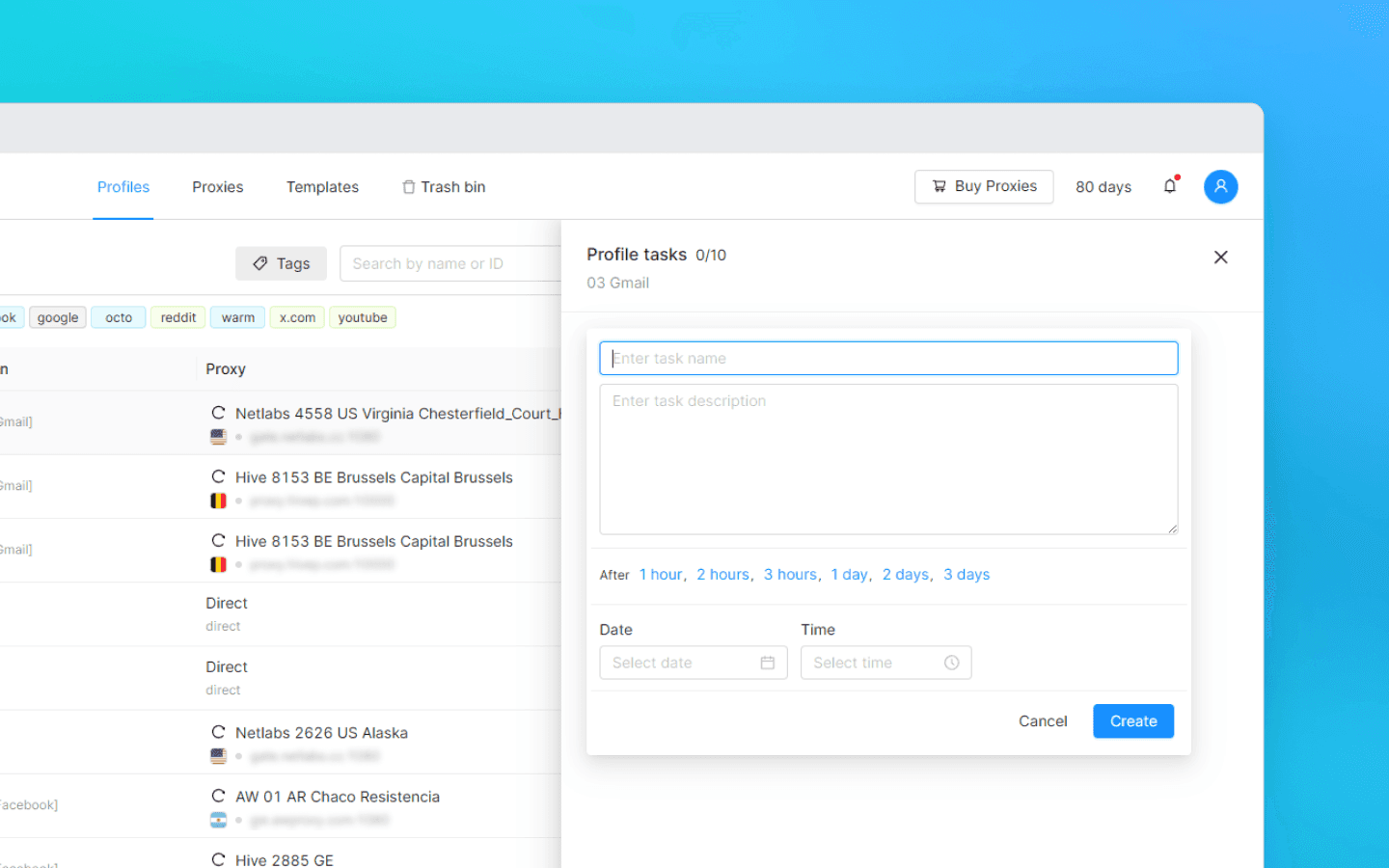 Profile tasks in Octo Browser