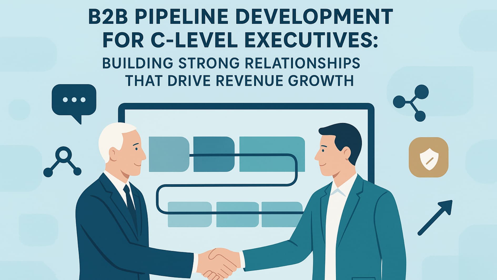 Visual showing relationship building and digital pipeline for B2B pipeline development for C-level executives.