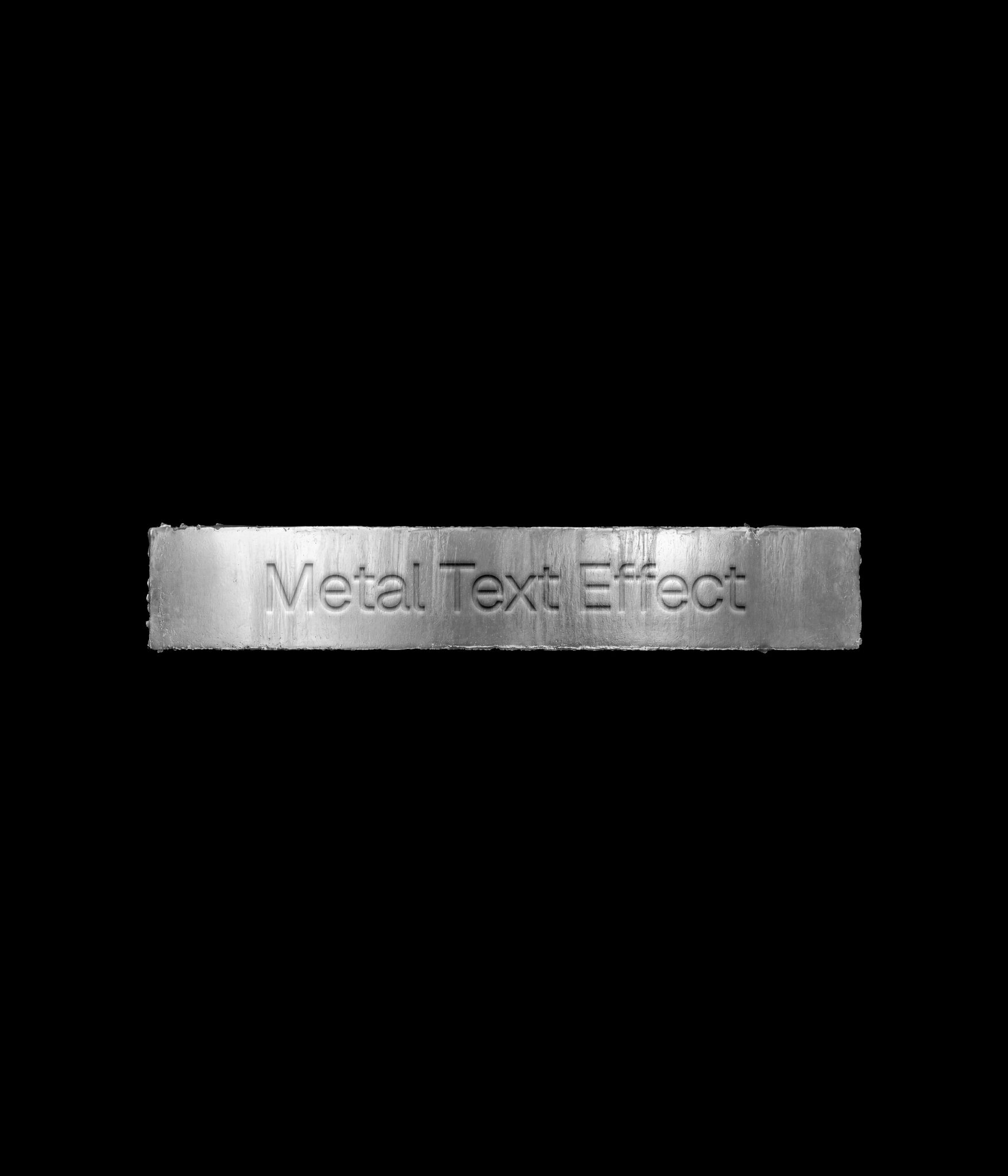 Debossed metal mockup with engraved typography on raw steel texture