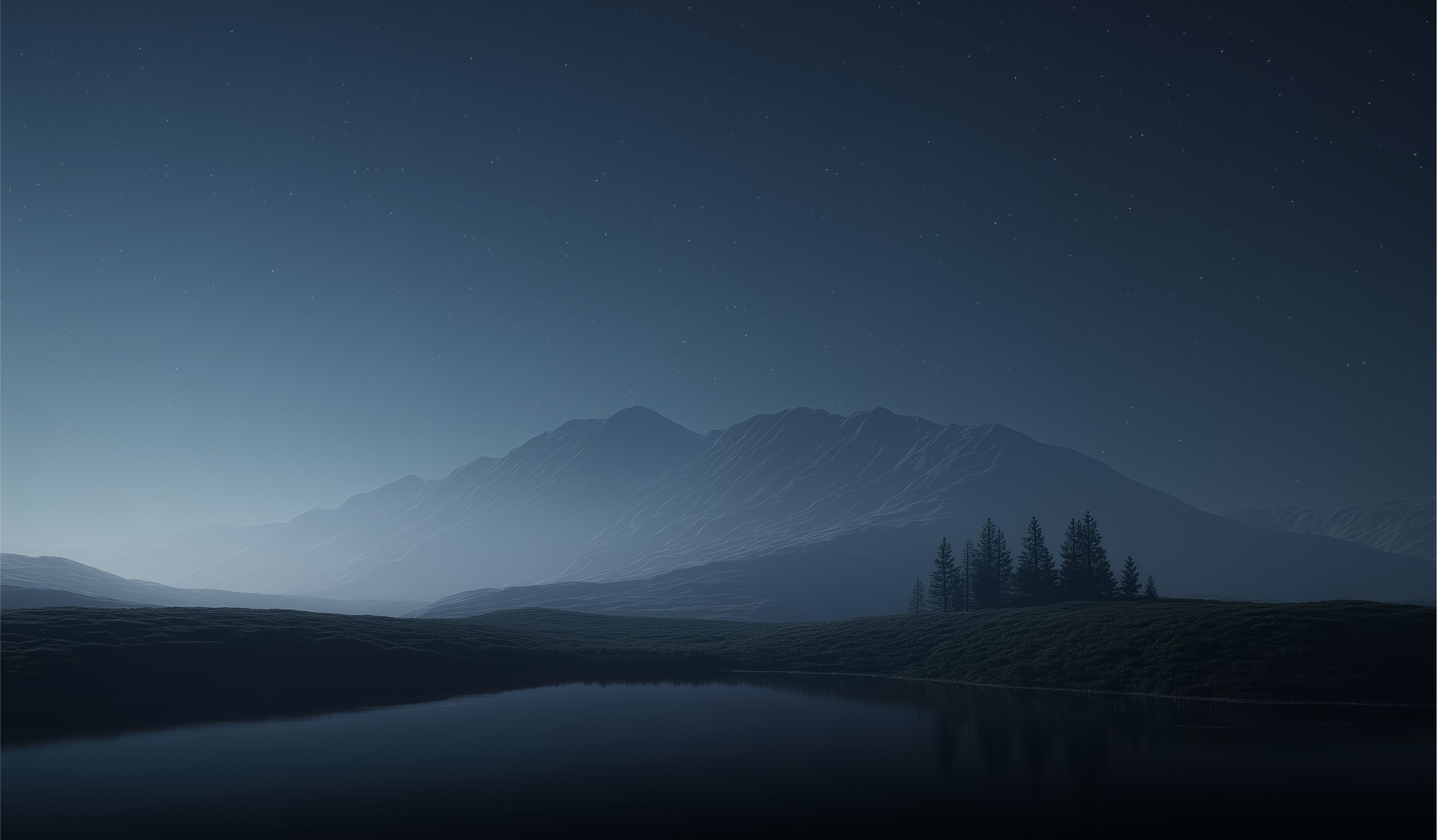 night-sky-over-mountain-lake-with-pine-trees-and-a-mountain