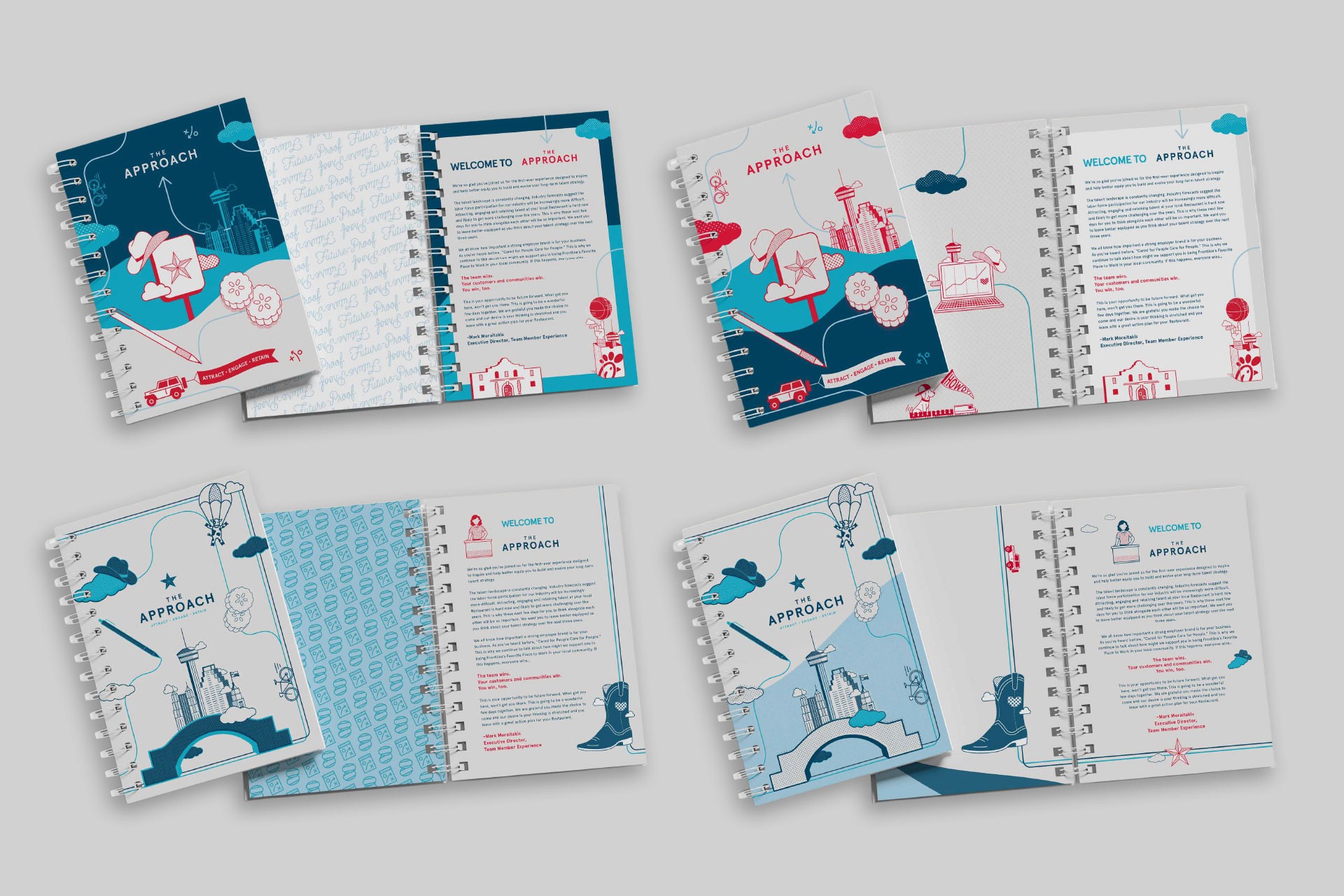 Refining the Vision. Exploring four revised art direction paths for the Content Guide covers and welcome spreads.