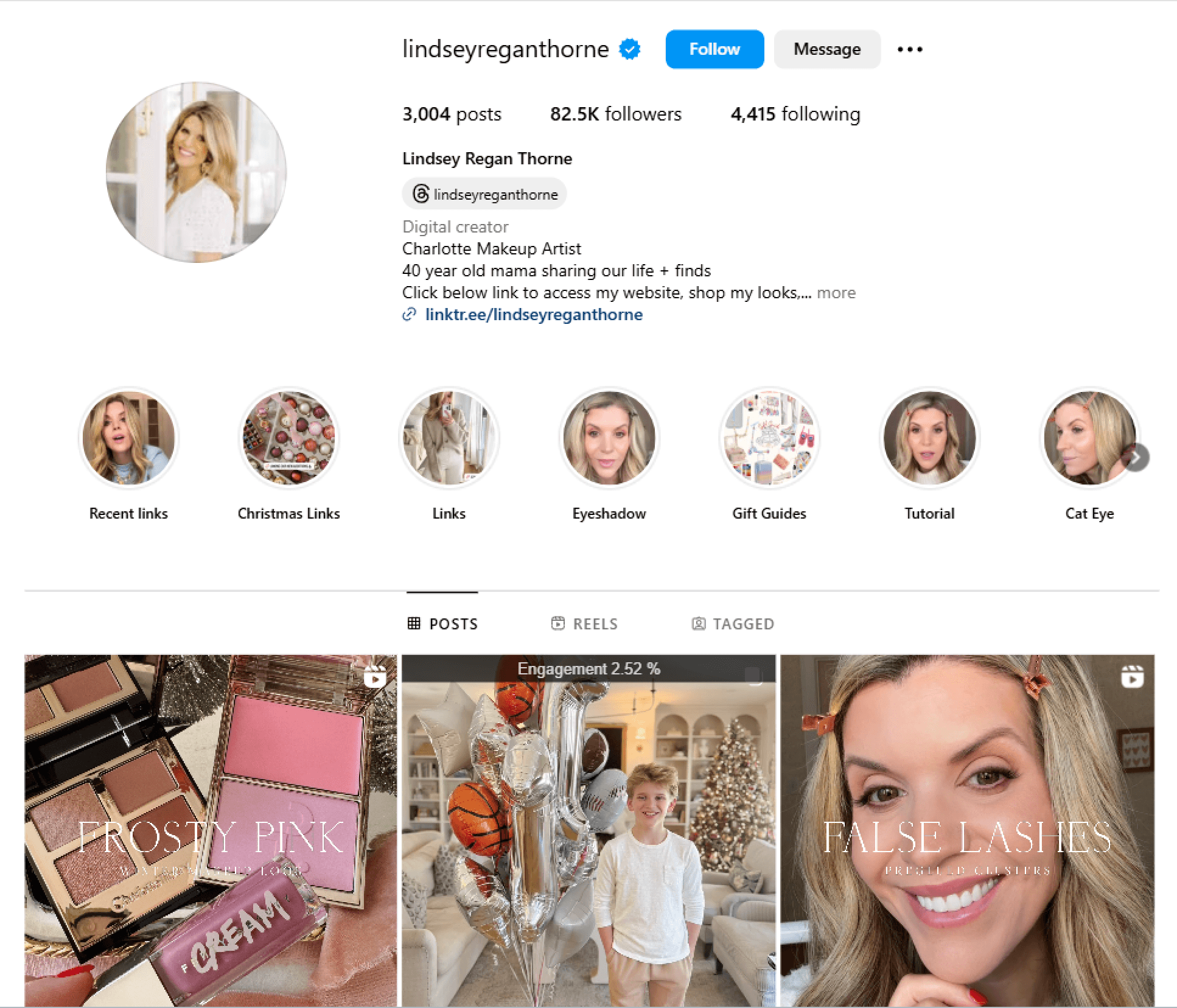 Screenshot of Lindsey’s Instagram Profile