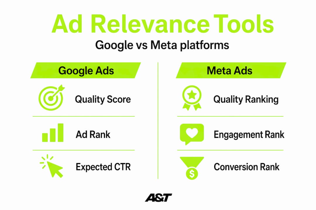 Comparison of ad relevance tools Google vs Meta