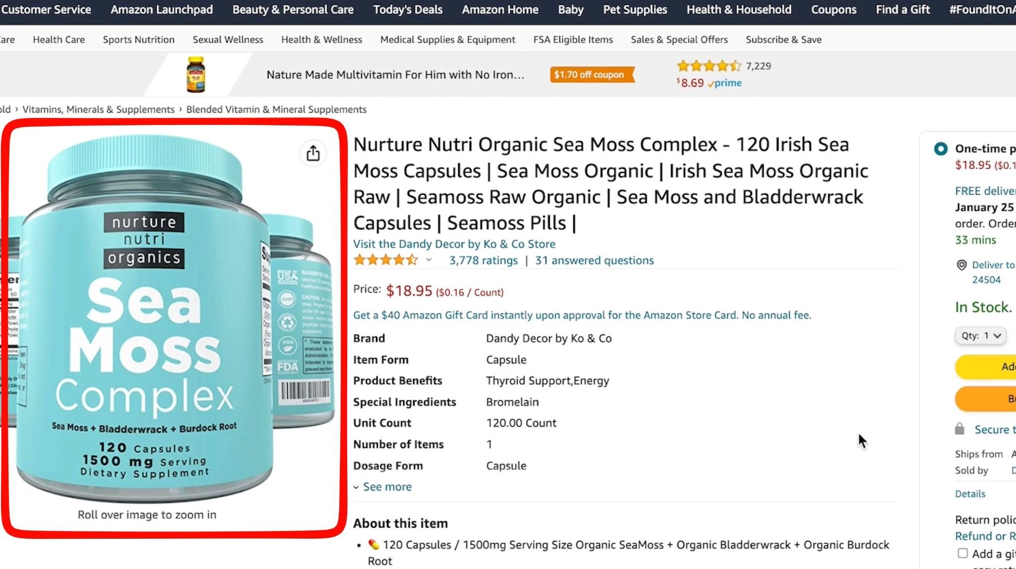 Amazon Main Image sample from Nurture Nutri Organics Sea Moss Complex