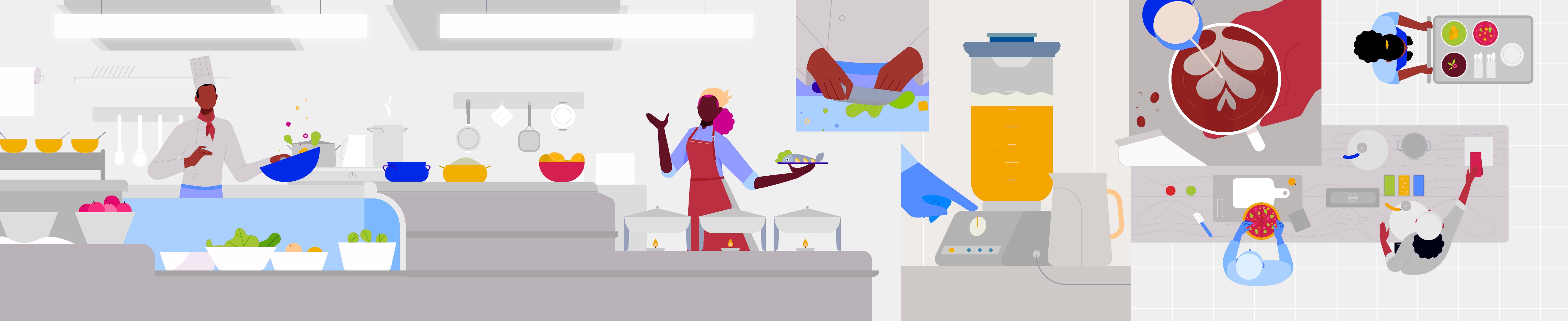 A screenshot from a training video showing hotel kitchen staff