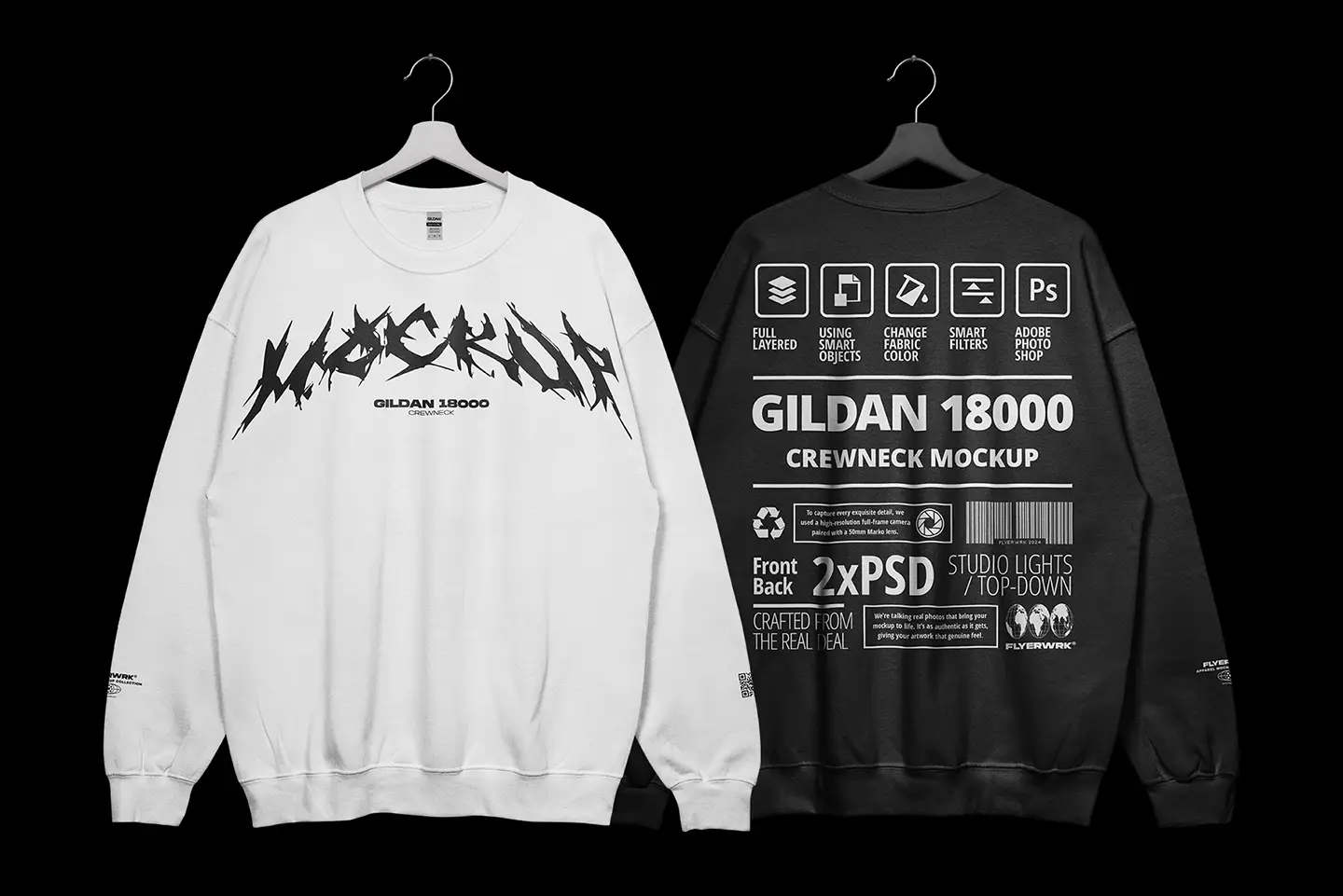 Gildan 18000 Crewneck Hanging mockup front and back view with customizable design