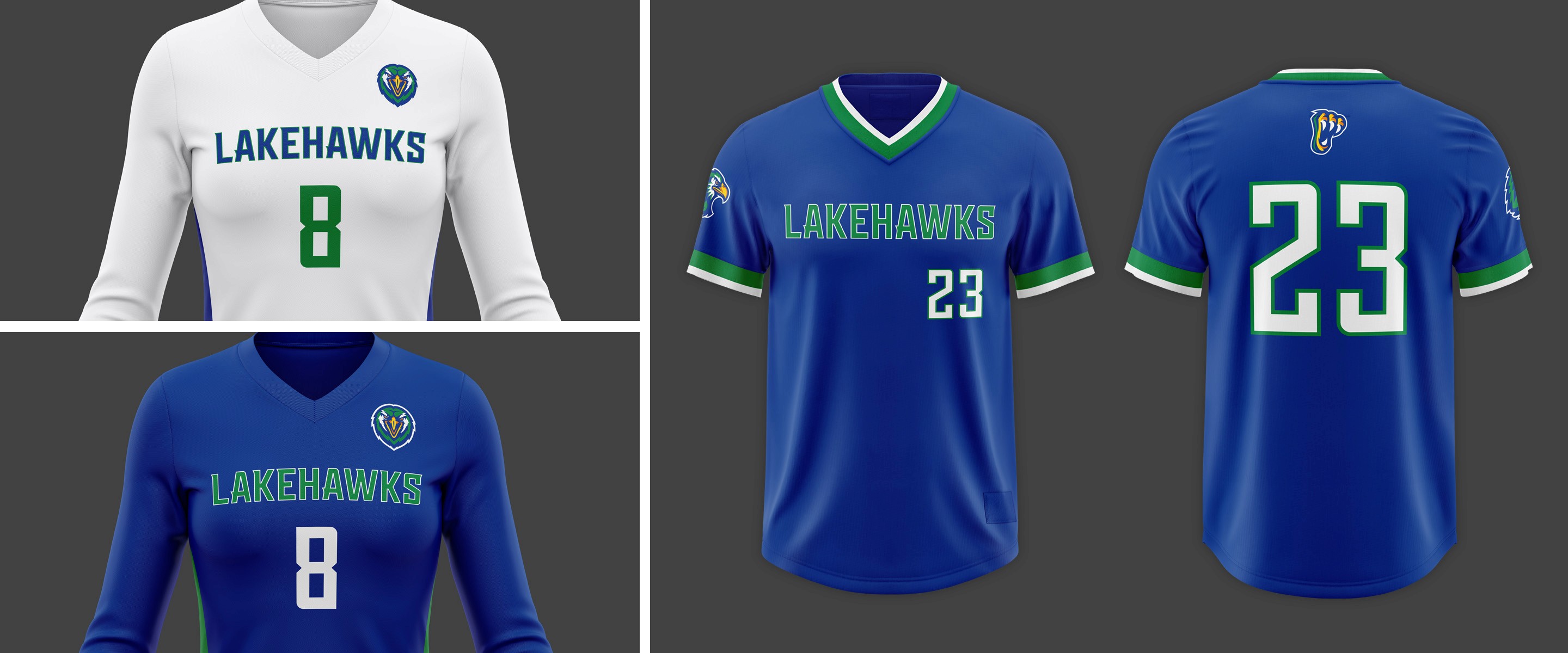 Lakehawks Athletics volleyball + softball jersey mocked up.