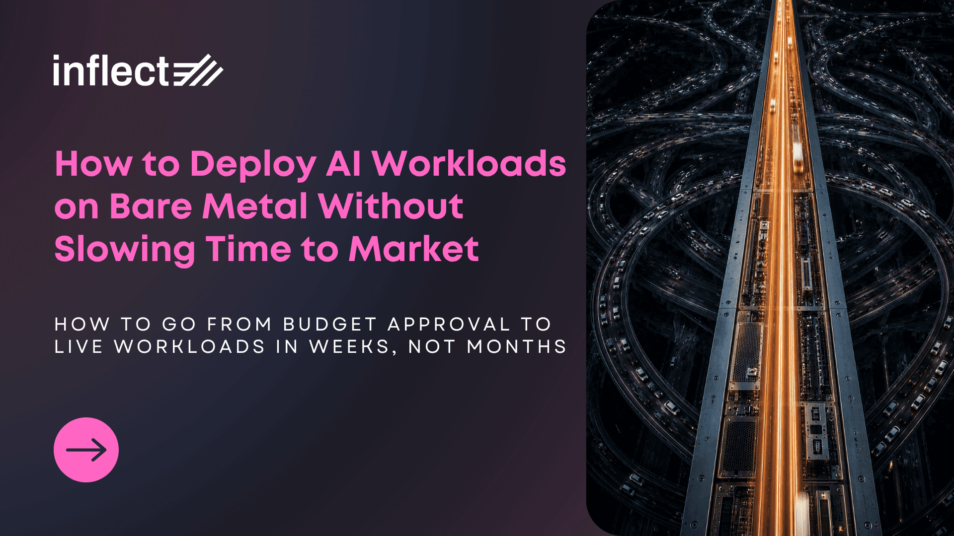 Inflect blog post cover: How to Deploy AI Workloads on Bare Metal Without Slowing Time to Market — subtitle reads 'How to go from budget approval to live workloads in weeks, not months'