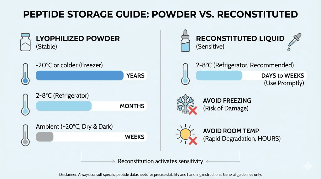 Peptide storage temperature and shelf life reference chart