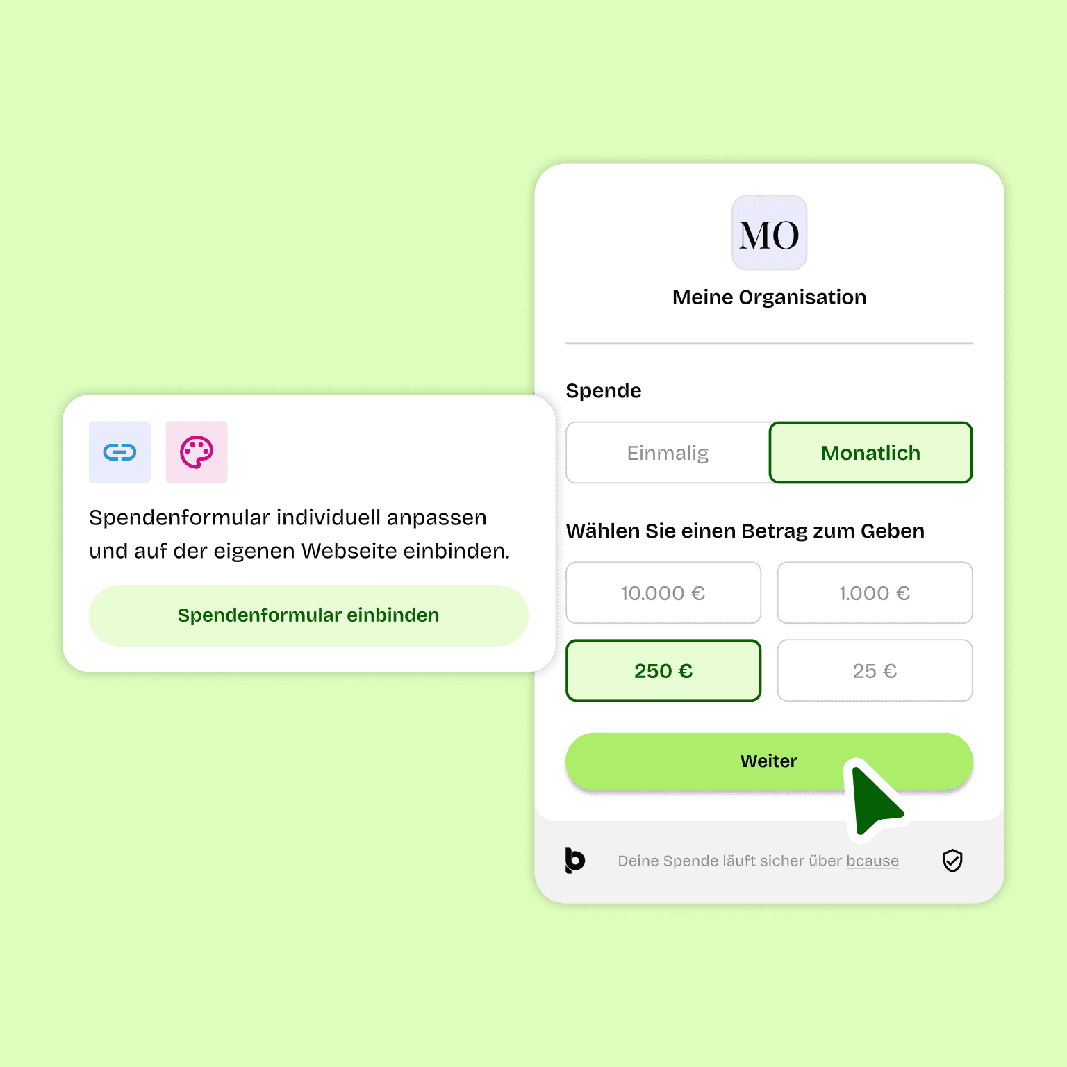 Das Spendenformular von bcause
