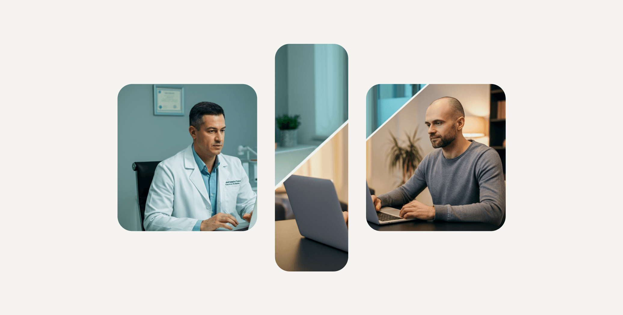 an image of a doctor and a patient having a initial consultation over a video call