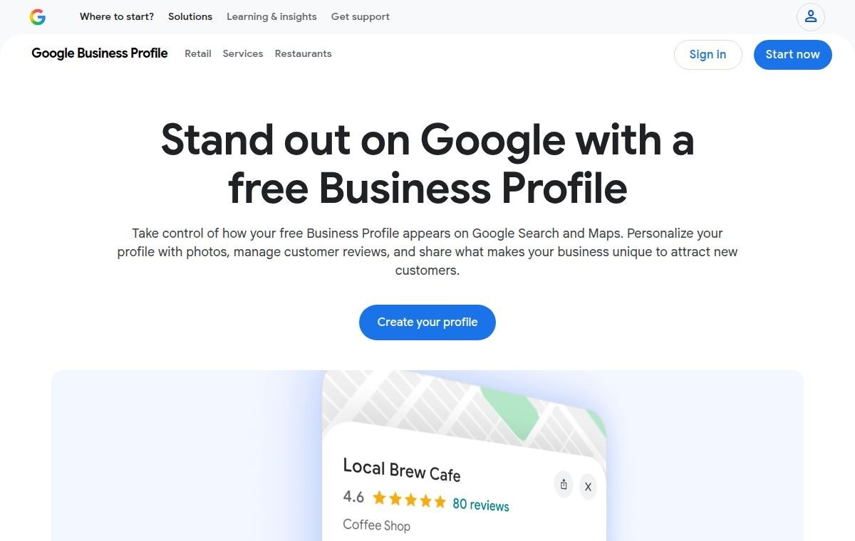 Google Business Profile homepage