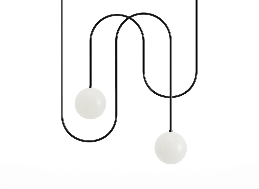 Metal structure with opaline spheres for a contemporary lamp