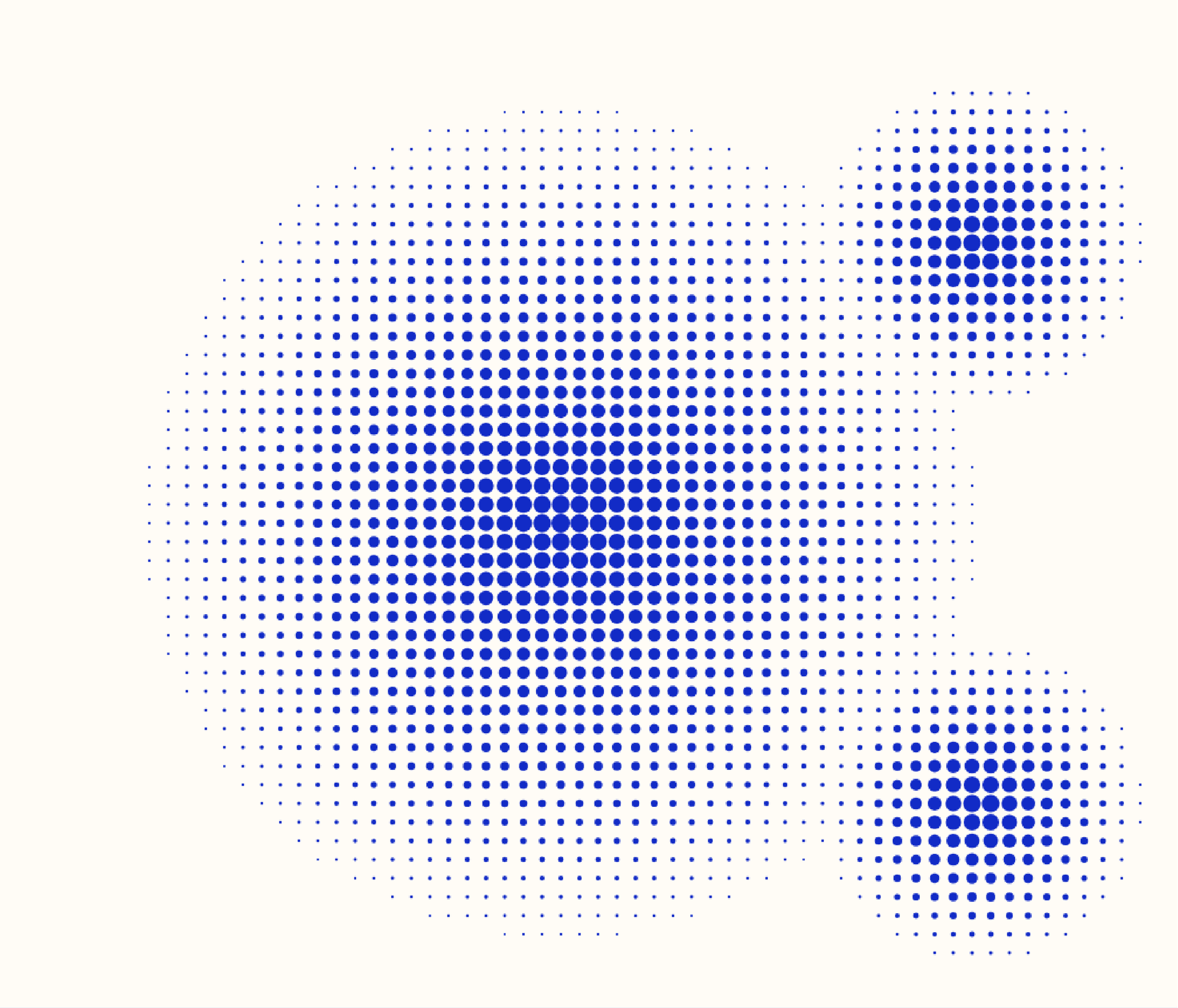 Abstrakte Punktgrafik aus quadratischen Rasterformen, die kreisähnliche Flächen bilden, als Symbol für das Zusammenspiel von technischer Accessibility und weicher, menschzentrierter User Experience