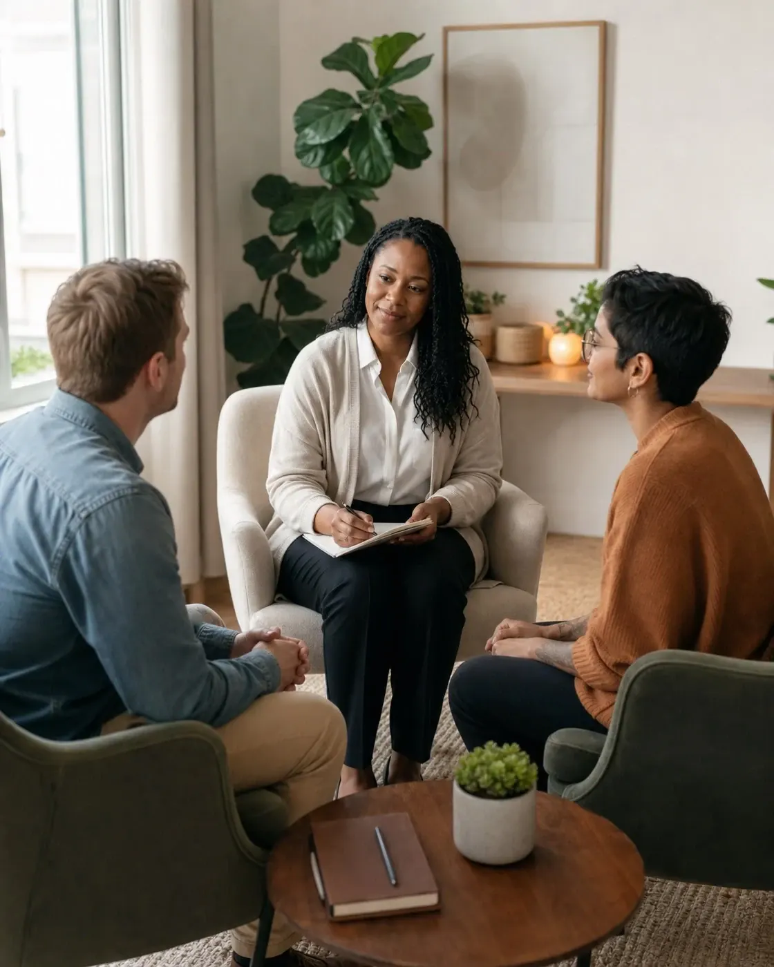 Therapist facilitating a small group counseling session