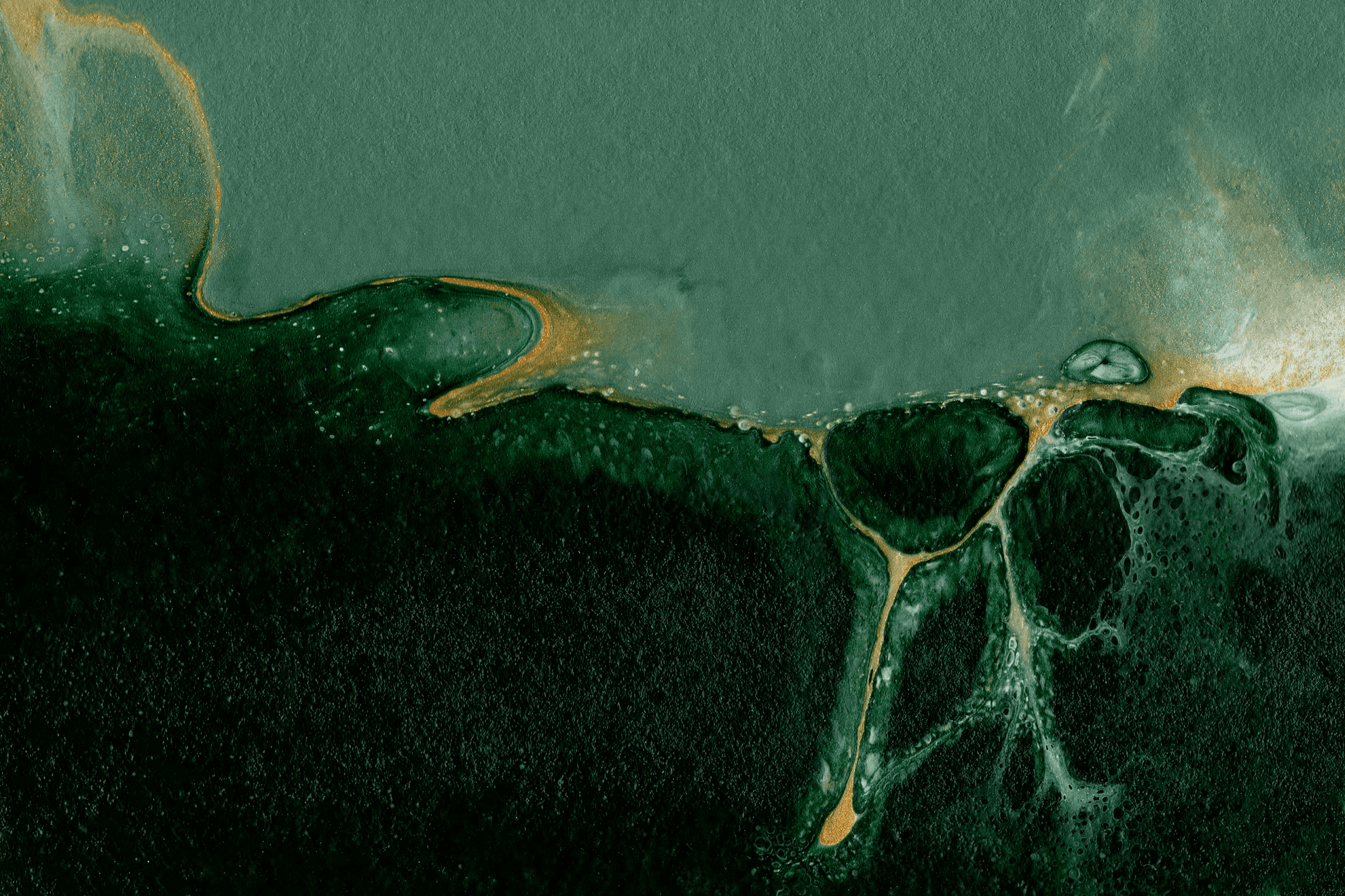 Abstract aerial shoreline texture in green and sand tones