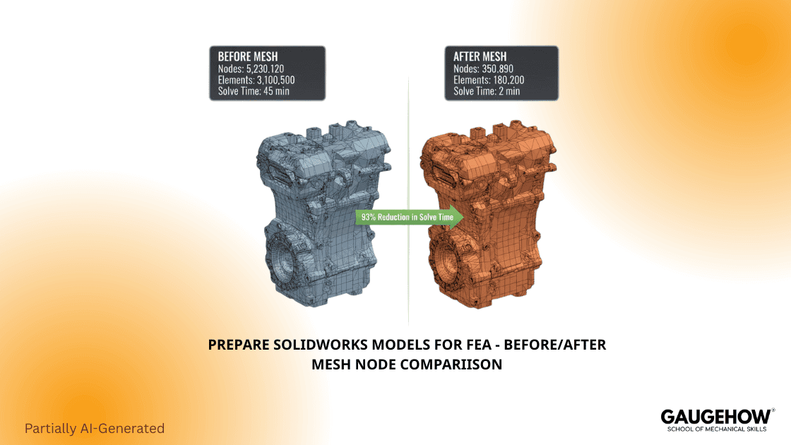 SolidWorks FEA mesh reduction before after comparison