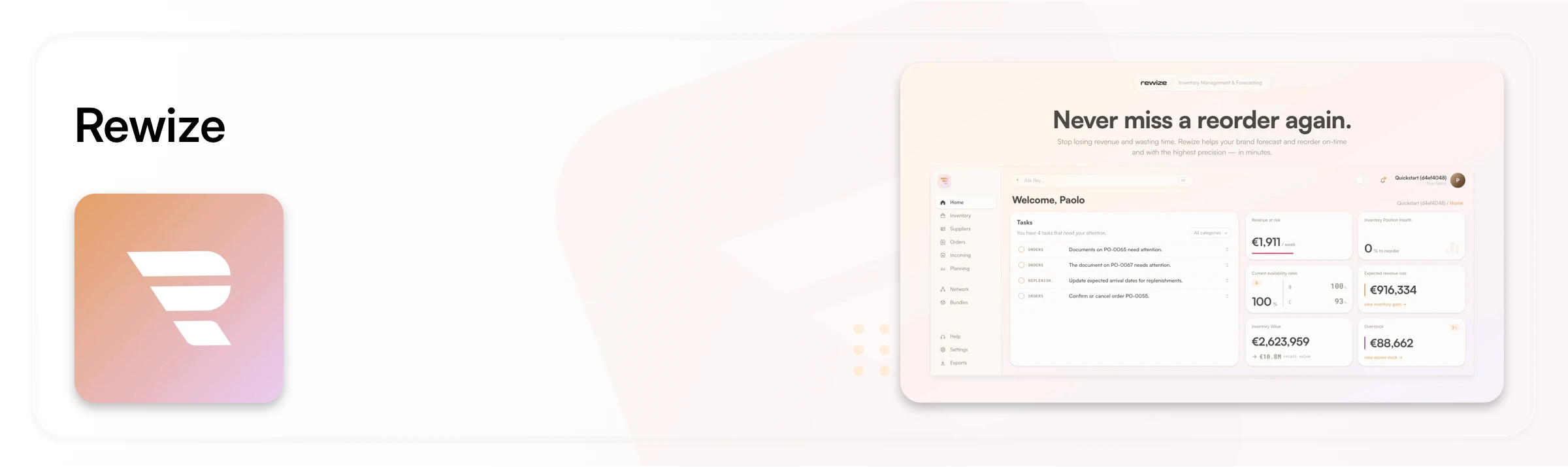Rewise Inventory forecasting tool