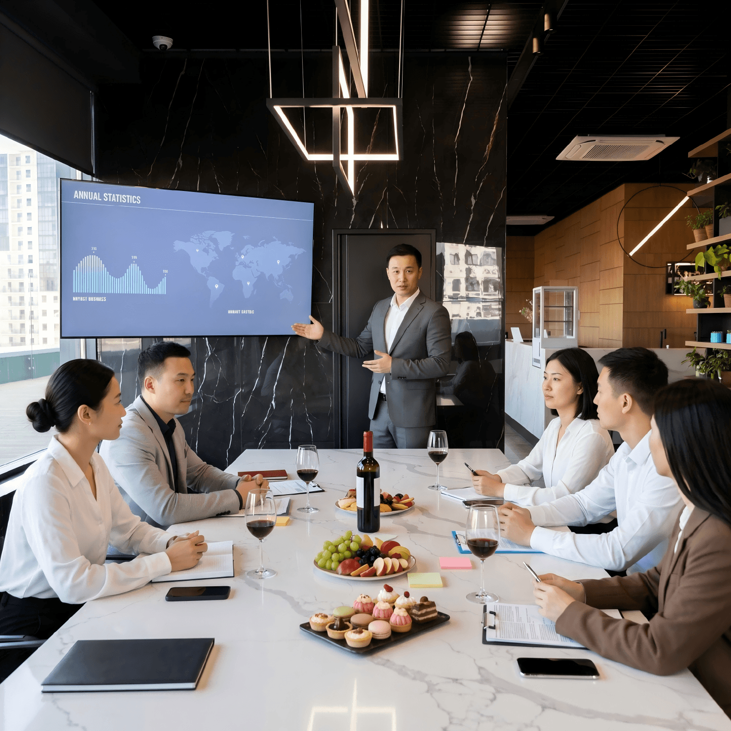 投資者及合作夥伴簡報會中管理層以正式簡報溝通策略與數據，與投資人和夥伴面對面交流，強化信心與品牌專業形象 Investor and partner briefing with executives presenting strategy and figures in a boardroom setting building trust and demonstrating professional corporate communication 投資者簡報會 合作夥伴會議 企業研討會策劃