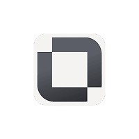 Interlocking dark and light squares form a geometric pattern on white.