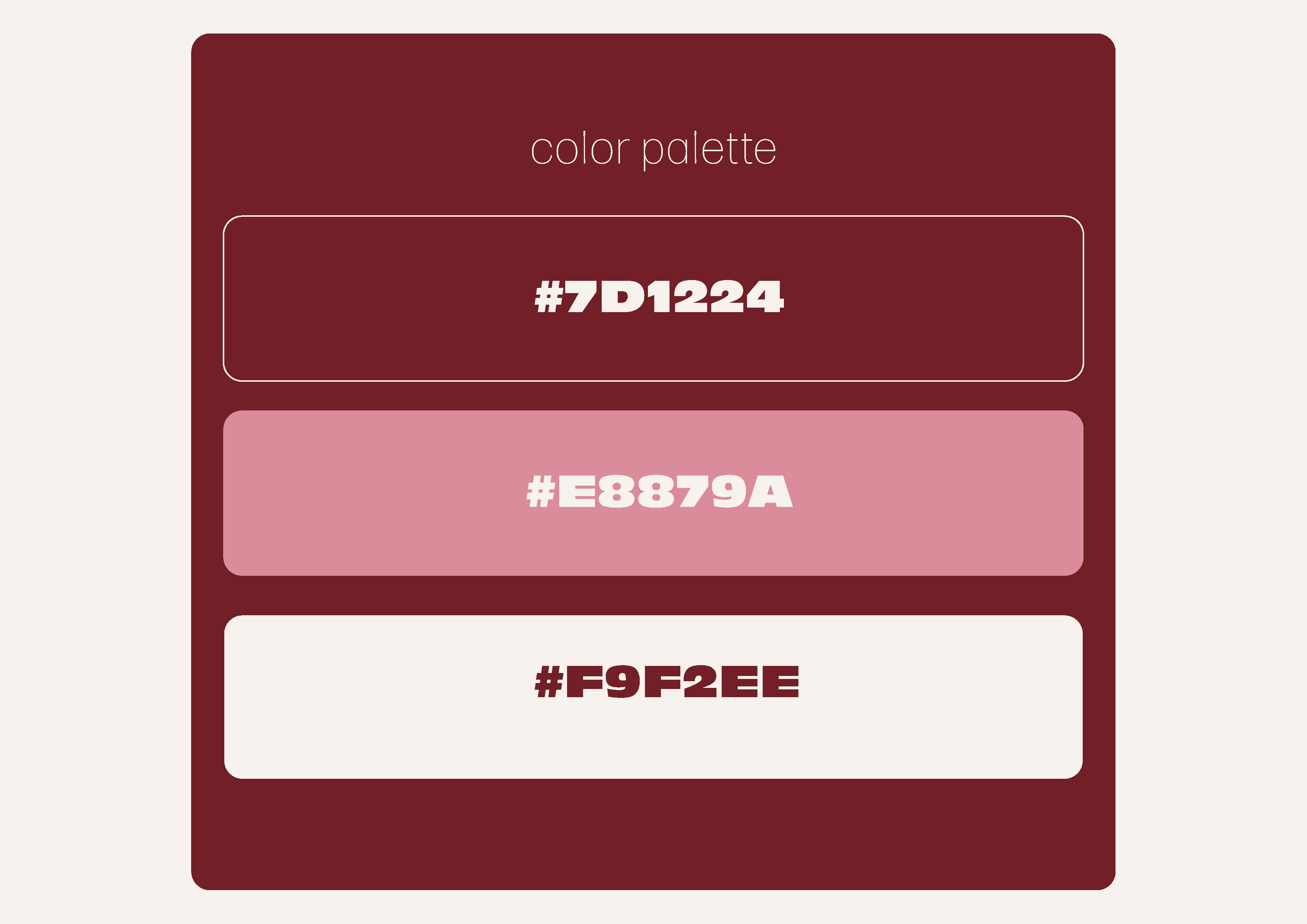 CMOK color palette: burgundy, pink and cream.