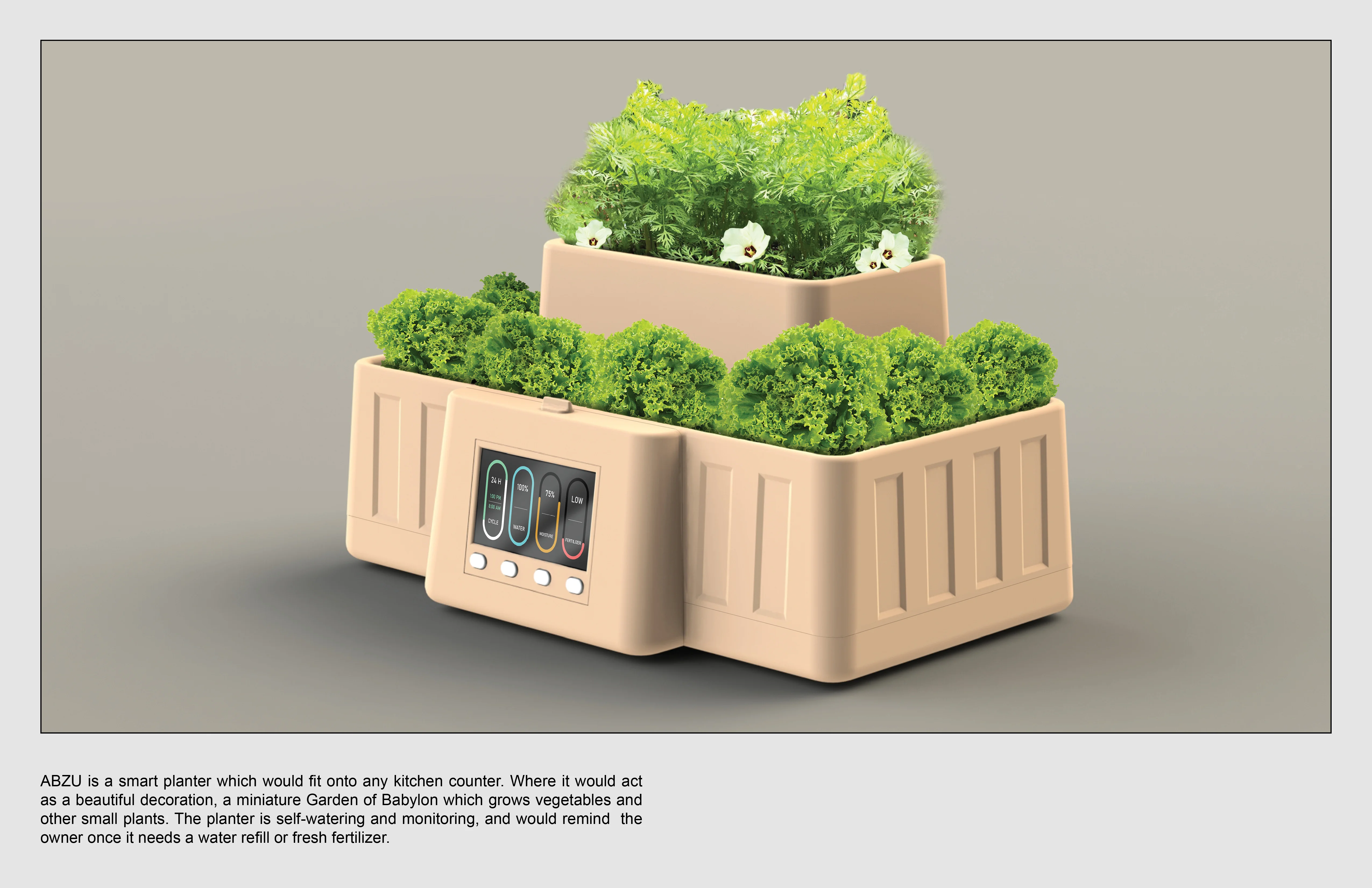 Final image of the planter with various planted vegetables.