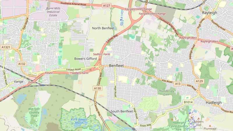 Map showing Benfleet in Essex
