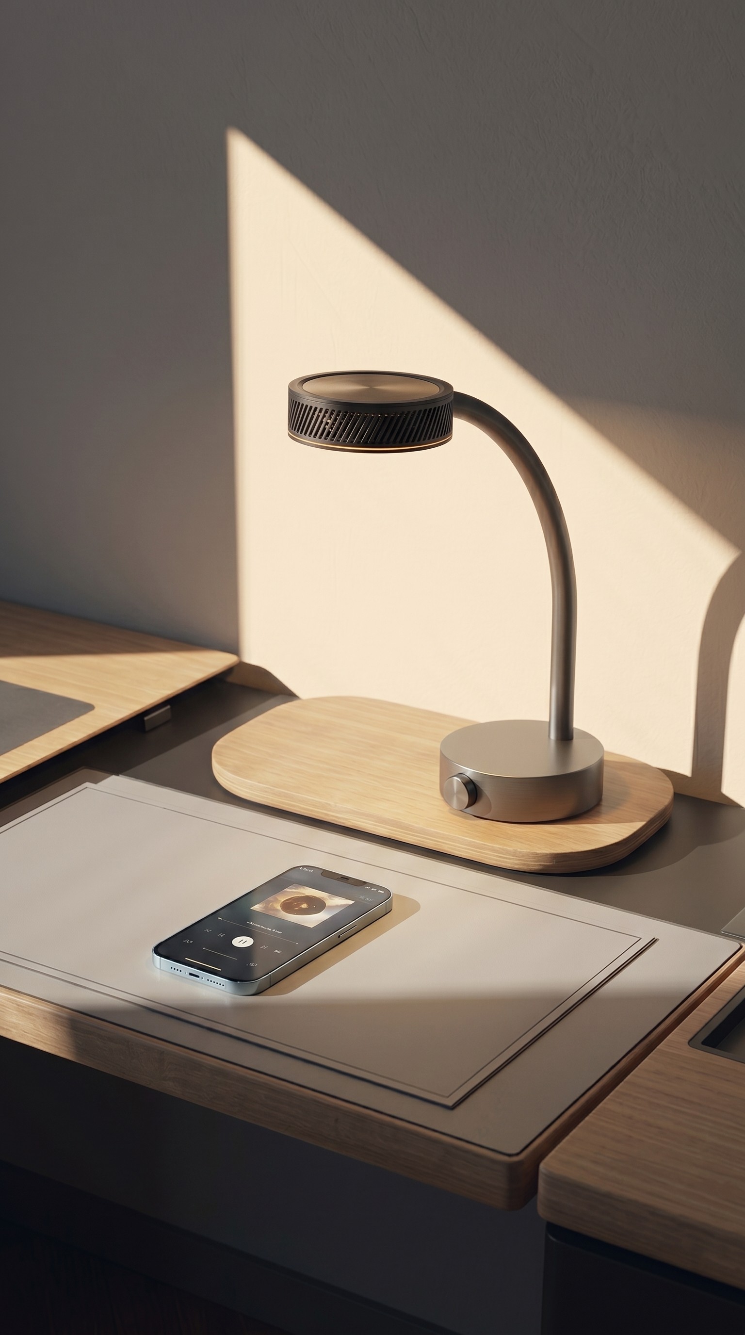 Arcpro desk setup product photographed with atmospheric lighting