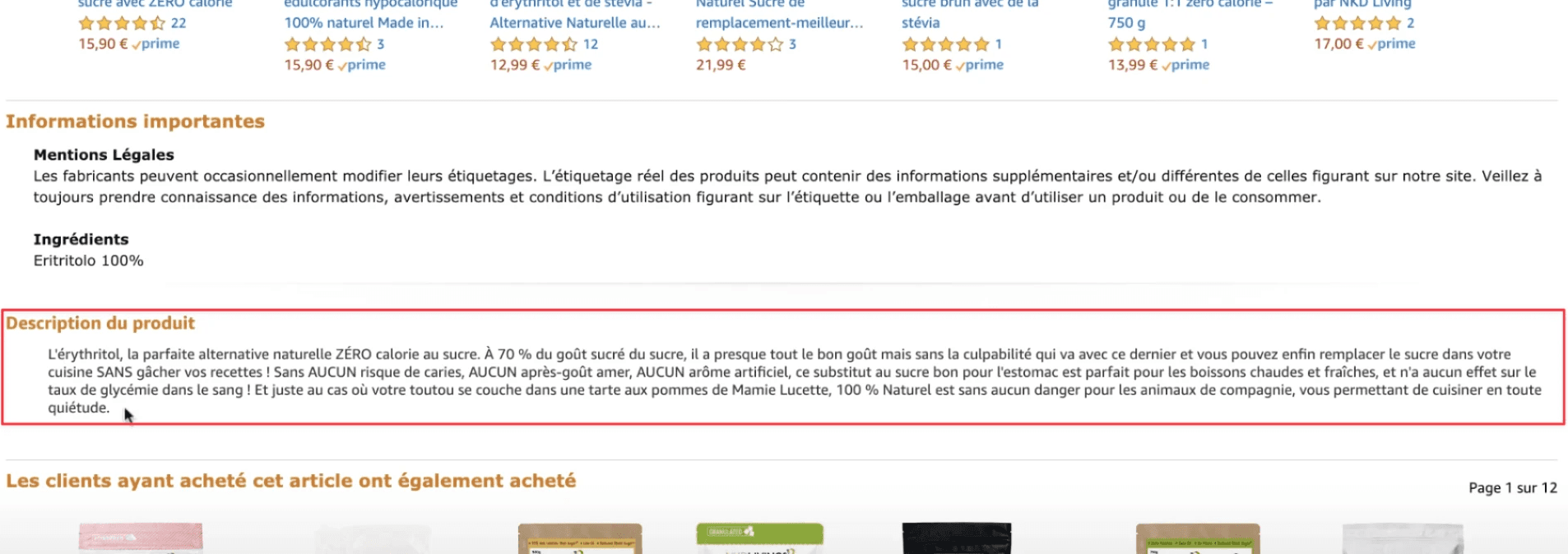 Analyse de la description de la concurrence sur Amazon